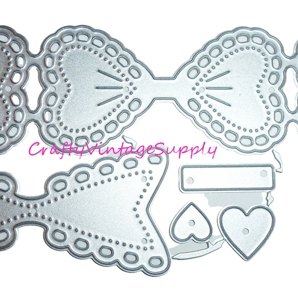 Metal craft die cut hair heart scalloped edge bowknot bow paper machine cutters dies (R34D)