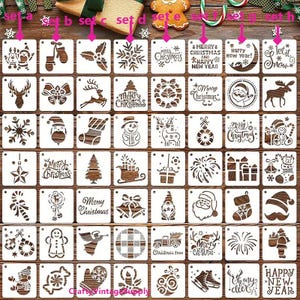 7 plantillas de galletas navideñas, plantilla de árbol de Navidad de acebo y Papá Noel, para azulejos y manualidades, 7,6 x 7,6 cm