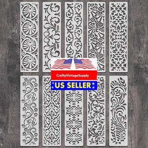 Set of 10pcs Baroque geometric 12"x3" furniture tile stencils cakes diy & crafts