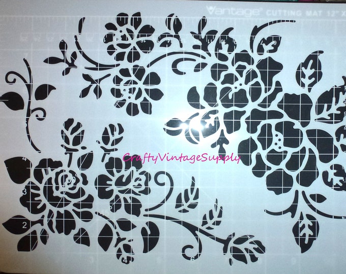 Large Roses Leaves Flowers Stencil for Tile and Crafts 11.5" X 8" (Q182 ...