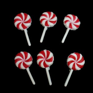 Candy lollipop buttons 1 1/4&quot; peppermint christmas red/white cane button x 6 pcs shank