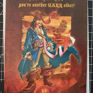 Disney vintage Pirates of the Caribbean Jack Sparrow verhalenboek verjaardagskaart (P1J)
