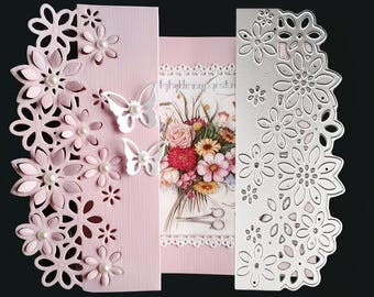 Marcador de flores emergentes estilo 3D, borde, tarjeta de notas, troquel de corte de metal