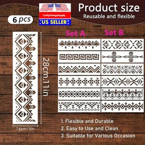 Set of 6pcs 12" x 3" greek key aztec tribal  stencil for cakes diy & crafts