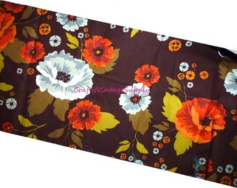 Fabric strip brown orange Autumn floral 42" X 6" cotton swatch (v125)