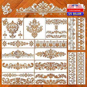 15pcs 23 patterns Damask Renaissance & Baroque multi size stencils scrollwork