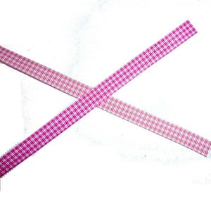 Pink gingham check ribbon 3/8" grosgrain plaid  (kobox)
