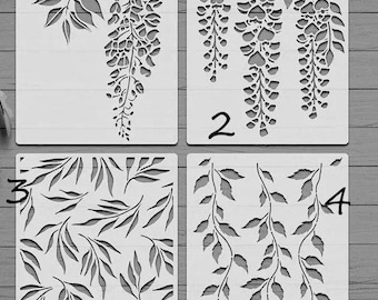 Bleeding hearts grass wisteria stencil for tile and crafts 11" x 8" geometric vine leaf leaves