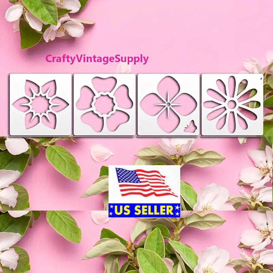 さくらスパデイジーフラワーステンシル4枚セット タイル＆クラフト用 5.5インチ x 5.5インチ - Etsy 日本