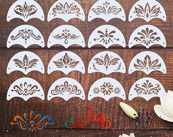 16pcs Face Shoulder Forehead painting Stencils 4" x 2.5"