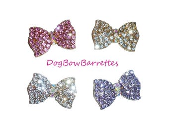Puppy bows ~ small colored rhinestone bowknot dog bow  pet hair clip  barrette