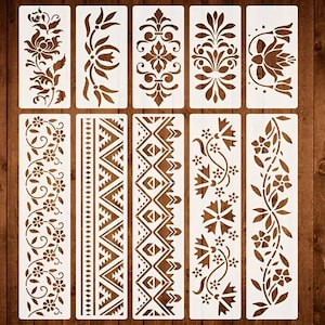 Set of 10pcs mixed ethnic folk art  lines edges stencil for cakes diy & crafts