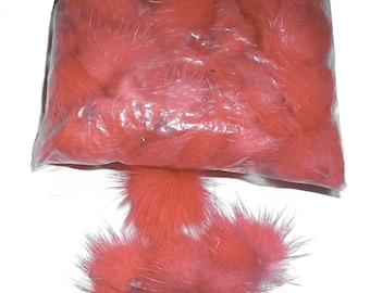 Faux Mink Fur Pom Poms, Coral Pink Orange Craft Puffs (25mm)