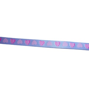 Corazones blancos rosa púrpura claro 3/8&quot; cinta de grosgrain 5 yardas (W31)