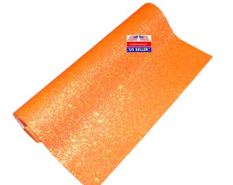 Orange neon glitter faux leather fabric sheet for crafting hair bows