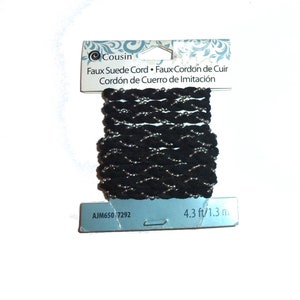 Cousin faux suede cord 4.3ft black silver beaded trim (Q29B)