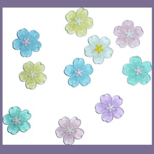 5 thumbtacks big translucent sakura flowers push pins assorted colors decorator message board thumb tacks or magnets (U11)