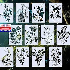 Juego de 12 plantillas de flores silvestres de iris y aguileña para tartas, manualidades y bricolaje.