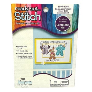 Janlynn Counted Cross Stitch Kit 999-1002 Baby Bunny Birth Announcement (U91)