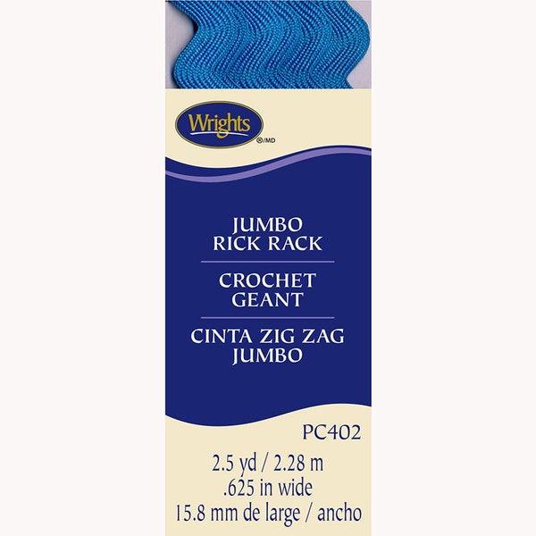 Wrights Ric Rack, jewel blue, 5/8" jumbo Braided Rick Rack For Sewing And Crafts, 2.5 Yards  (Q95)