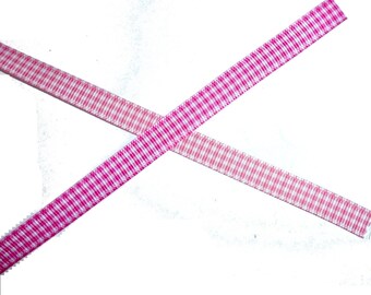 Pink gingham check ribbon 3/8" grosgrain plaid  (Kobox)