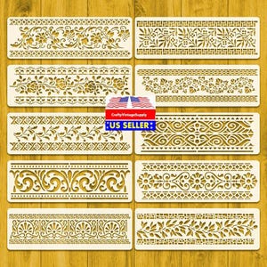 10pcs 11.8" x 4" chair rail border edging stencils for cakes diy & crafts