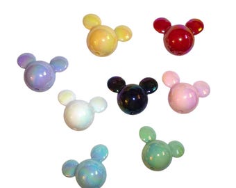 15pcs mickey head beads 30mm acrylic mouse multicolor ab black pink yellow