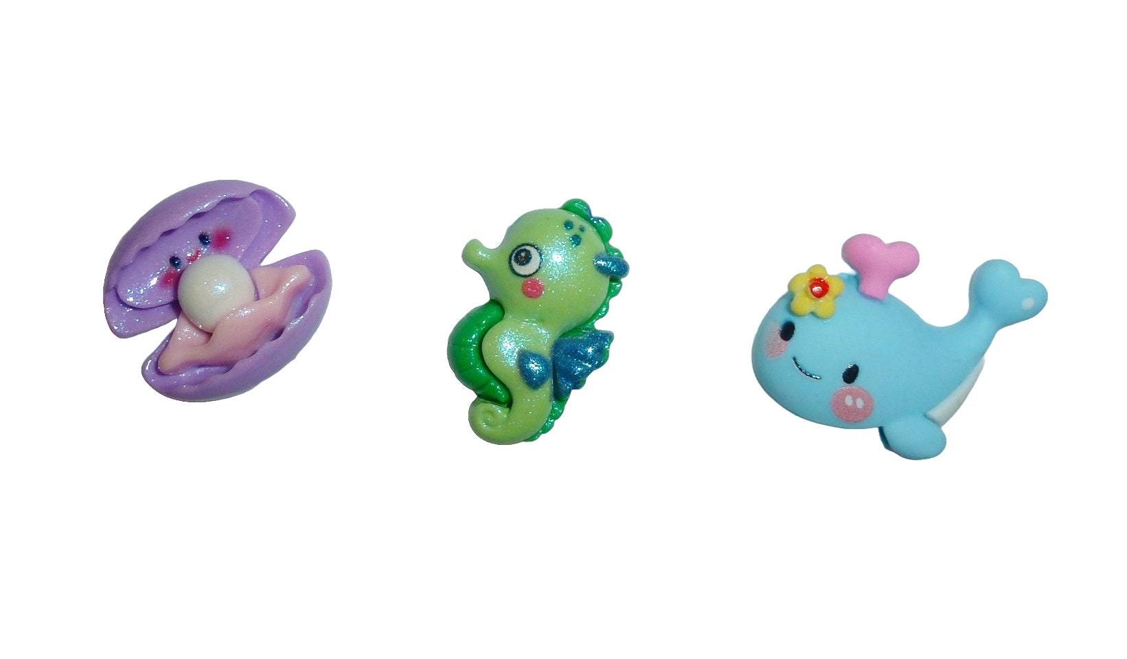 クジラ タツノオトシゴ 真珠貝 5 個 楽しい 海洋 海 フラットバック