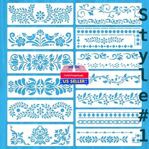 Set of 13pcs 12" x 4" folk art dutch geometric stencil for cakes diy & crafts
