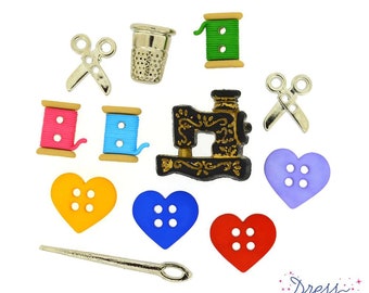 Dress it up sewing room machine scissors plastic sew on buttons 12 pc (V62)