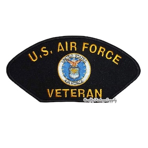 Air Force Veteran  iron on clothing patch black oval shape 6" USAF