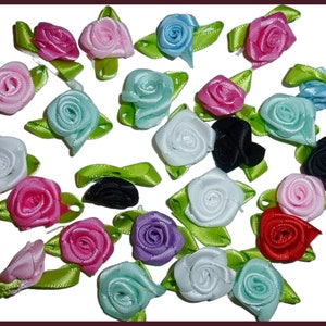 Mixed colors 1&quot; satin ribbon roses appliques flowers  pastel colors