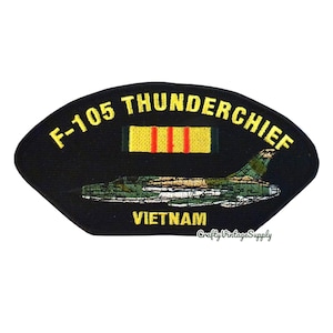 F-105 thunderchief aircraft vietnam iron on clothing patch black oval shape 6"