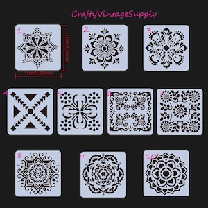 Stencil in stile marocchino, italiano e messicano per piastrelle e artigianato, 4,25"x4,25"