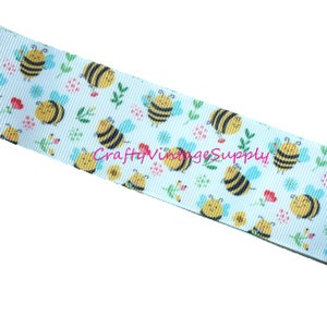 Bumblebees and flowers bee white grosgrain ribbon 2&quot; wide 5 yards (V111)