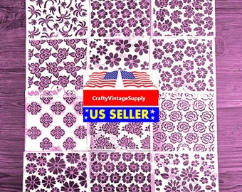 12pcs Flowers Roses Passion Daisy Cake Texture stencils for tile crafts 6" x 6"