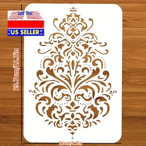 Plantilla art déco con remolinos de damasco de 28 x 20 cm para azulejos y manualidades.