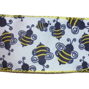 Bumblebee linen wired ribbon 2.5&quot; black white yellow