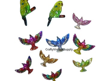 10 thumbtacks or flatback acrylic hummingbirds, parrots, birds, sparrow push pins assorted colors decorator message board thumb tacks (xa18)