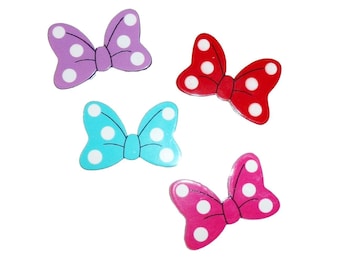 Minnie bowknot flatback planar cabochon hair bow center 1" red pink blue purple bow polka dots 4 pc