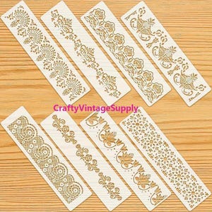 Set of 8pcs 12" x 3" art deco damask folk art stencil for cakes diy & crafts
