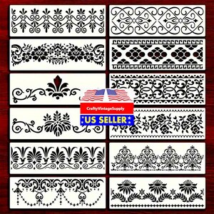Set von 12 Stück 12 "x 4" Fleur De Lis Folk geometrische Schablonen für Kuchen, Torten, DIY, Basteln