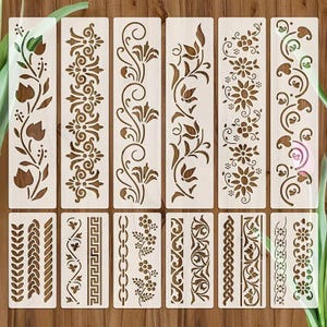 Set of 12pcs mixed flowers lines edges stencil for cakes diy & crafts