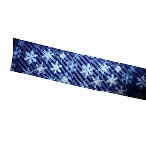 Grosgrain ribbon 5 yards navy blue white snowflakes winter 1&quot;