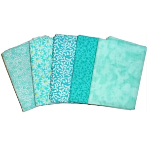 Fat quarters bundle 5 pc turquoise blue floral fabric 100% cotton 18&quot; x 22&quot; (U61)