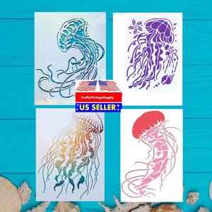 Juego de 4 plantillas de medusas de 11,5" x 8" de la serie oceánica para manualidades.