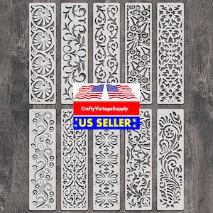 Juego de 10 plantillas geométricas barrocas de 30 x 7,6 cm para azulejos de muebles, pasteles, manualidades y bricolaje.