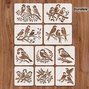 8pcs Bird Swallows Finches stencils for Journals Coloring Tiles Chickadee
