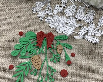 Mistletoe berries pine cone Christmas greenery metal cutting dies cut cutter die