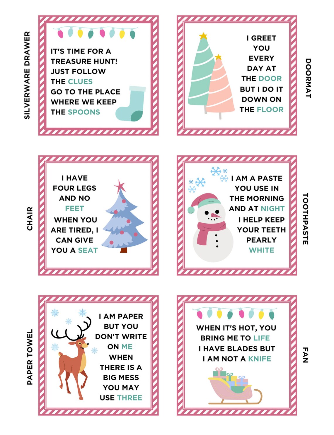 Christmas Gift Scavenger Hunt Clue Cards Gift for Kids Gift Printable ...